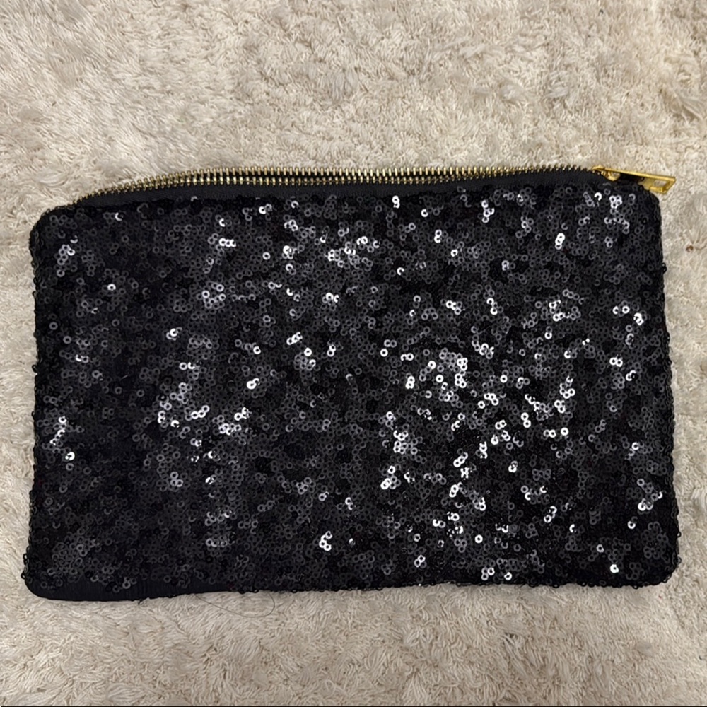 👛Black Sequin Clutch with Gold Zipper